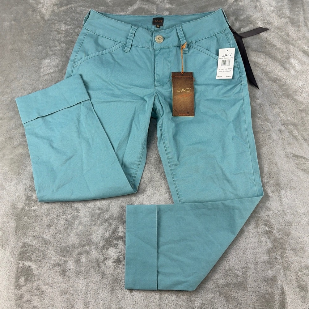 Jag Crop Pants Womens 2P Sussex Crop Teal Blue Cuffed Stretch NEW